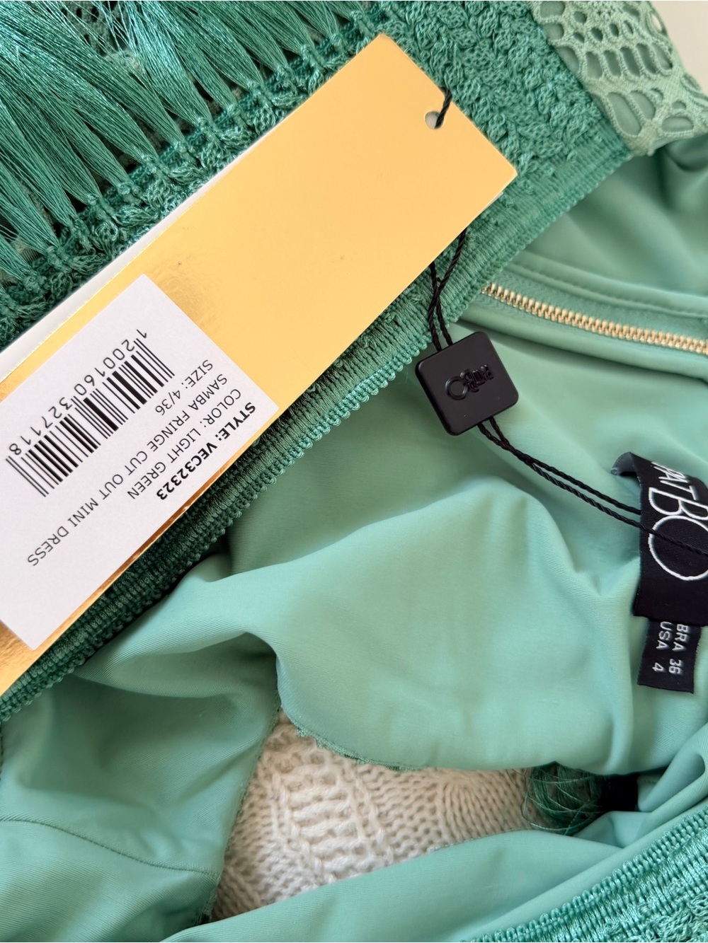 PATBO Samba Fringe Cut Out Mini Dress in Light Green. NWT. Size small 4/36 - Picture 7 of 10